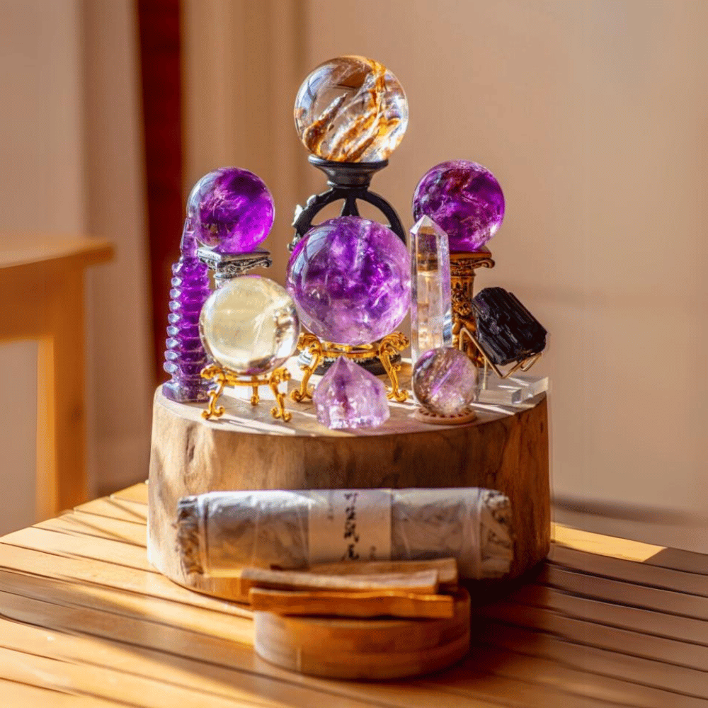 crystal grid with amethyst