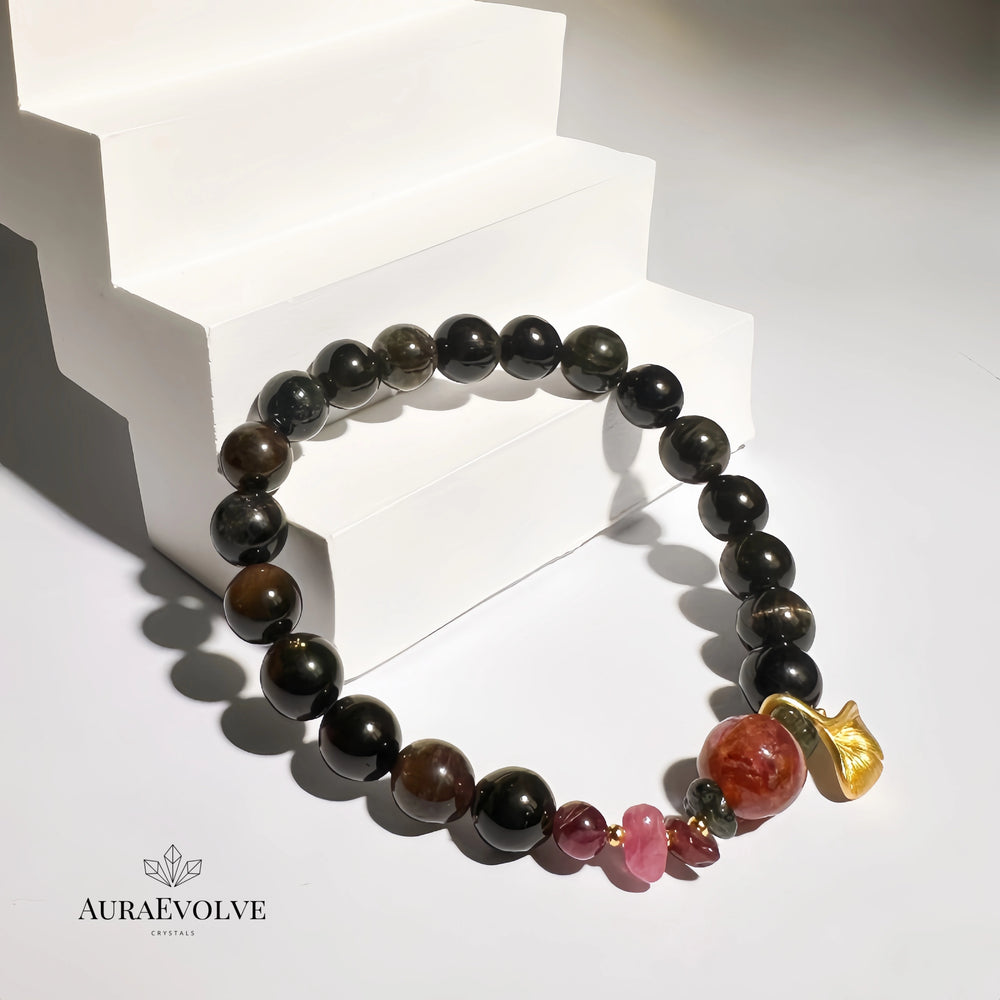 A crystal bracelet made with tourmaline