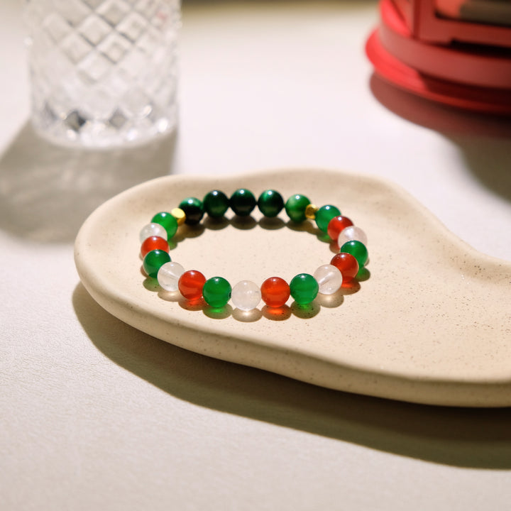 Christmas Gemstone Bracelet | Red Agate, Green Agate, Green Tiger's Eye and White Phantom Quartz