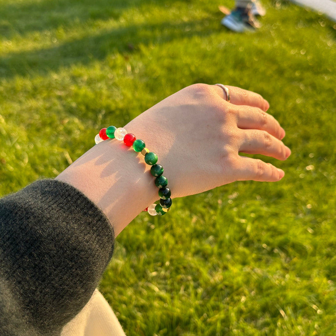 Christmas Gemstone Bracelet | Red Agate, Green Agate, Green Tiger's Eye and White Phantom Quartz