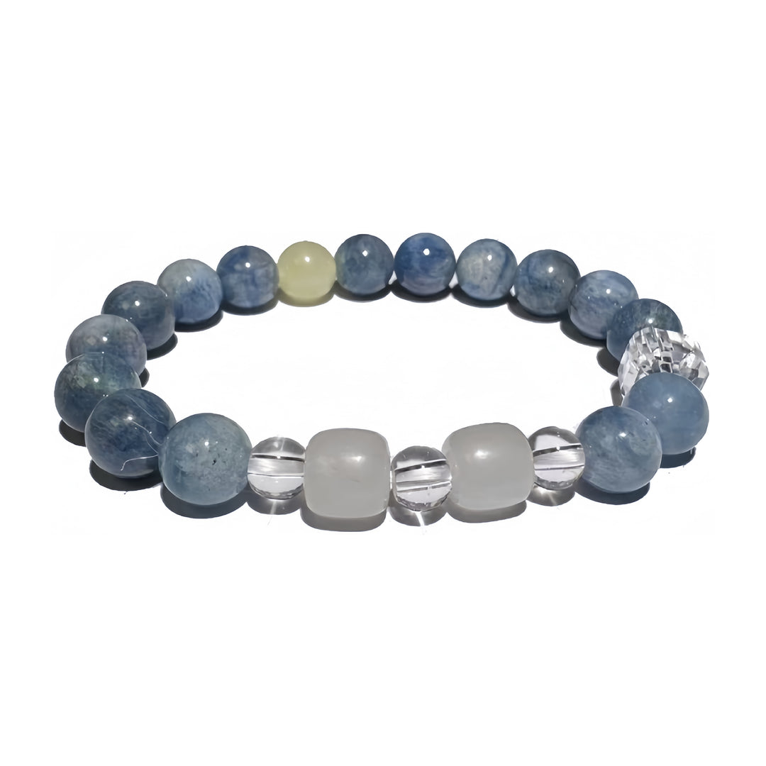 A crystal bracelet made with Aquamarine, Clear Quartz and Chalcedony