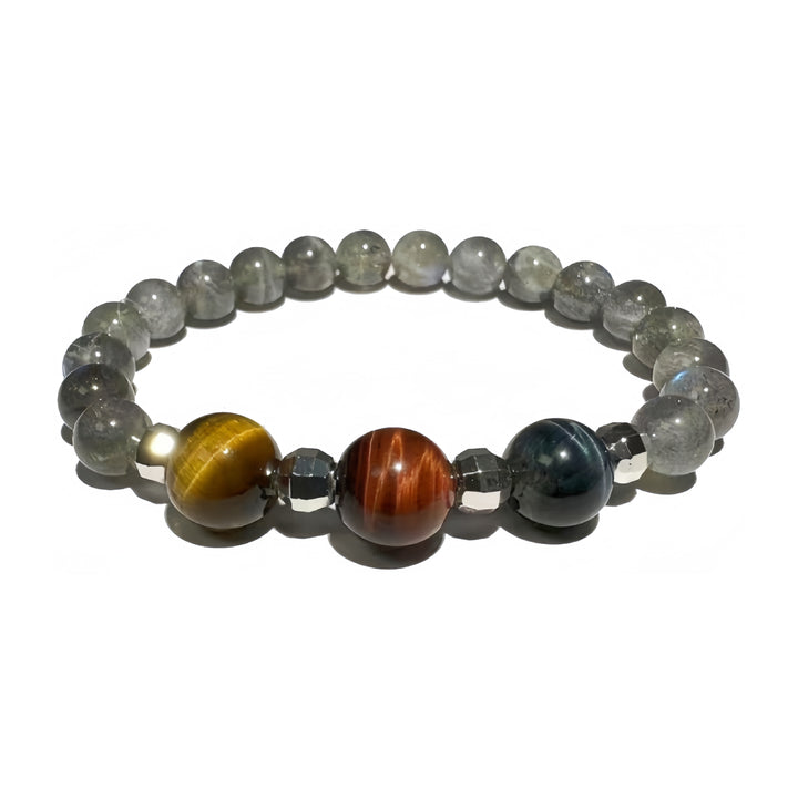 A crystal bracelet made with Tiger's Eye and Labradorite