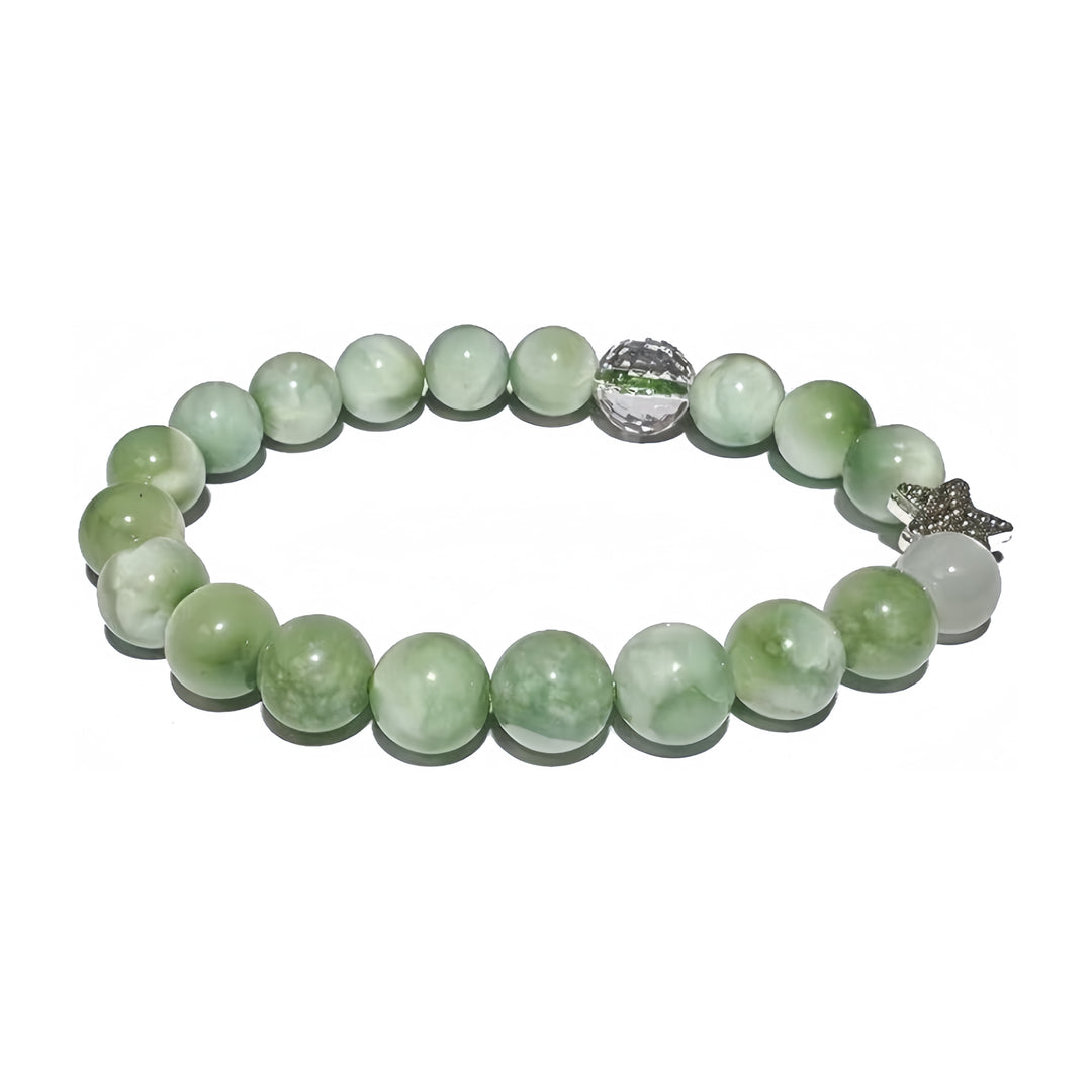 A crystal bracelet made with Green Larimar, Green Moonstone and Clear Quartz